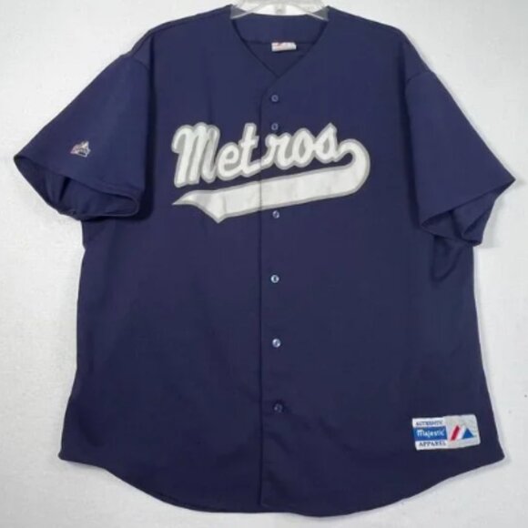 Vintage 90s Majestic Jersey Metros #15 XL Button Down - Picture 1 of 12